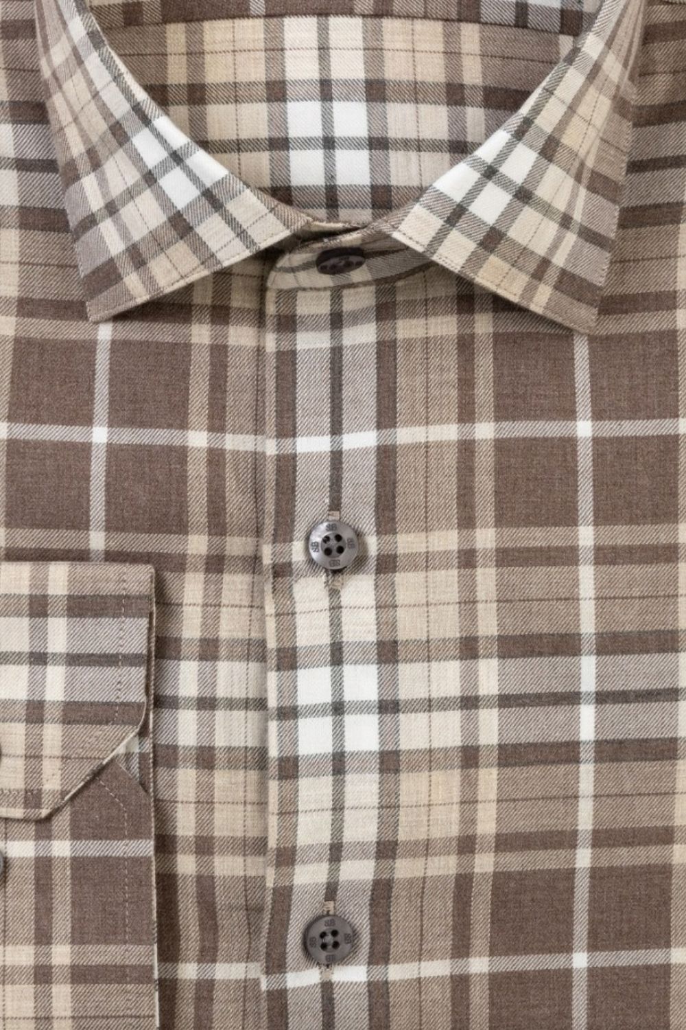 Weekend Heathered Windowpane Plaid Cotton Sport Shirt in Cocoa by Scott Barber