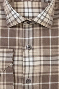 Weekend Heathered Windowpane Plaid Cotton Sport Shirt in Cocoa by Scott Barber