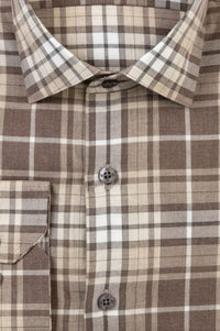 Weekend Heathered Windowpane Plaid Cotton Sport Shirt in Cocoa by Scott Barber