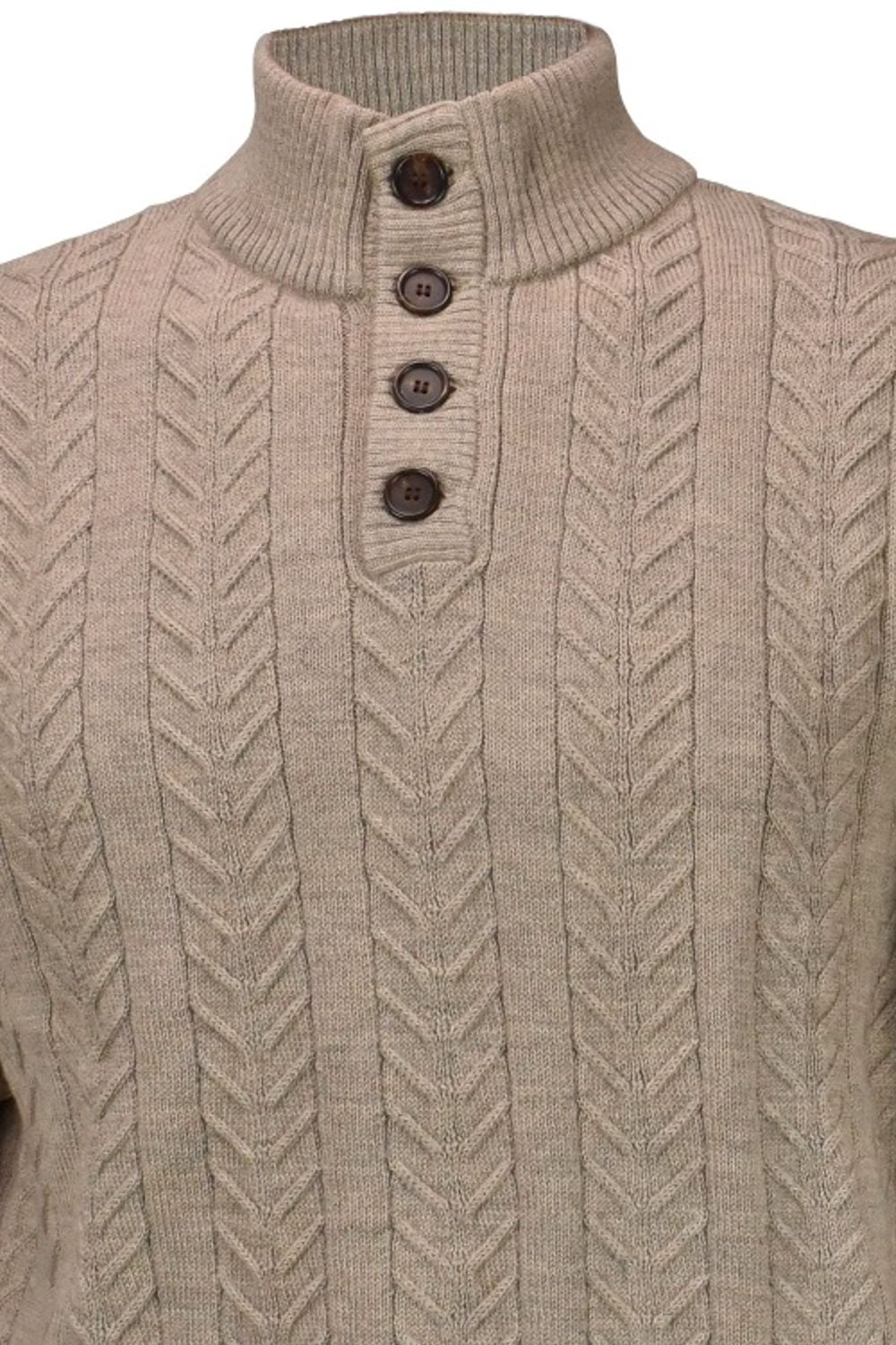 Royal Alpaca Cable Knit Button-Mock Sweater in Tan Heather by Peru Unlimited