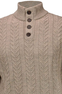 Royal Alpaca Cable Knit Button-Mock Sweater in Tan Heather by Peru Unlimited