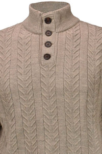 Royal Alpaca Cable Knit Button-Mock Sweater in Tan Heather by Peru Unlimited