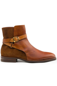 Jodphur Italian Calfskin and Suede Strap-In Chelsea Boot in Cognac by Zelli Italia