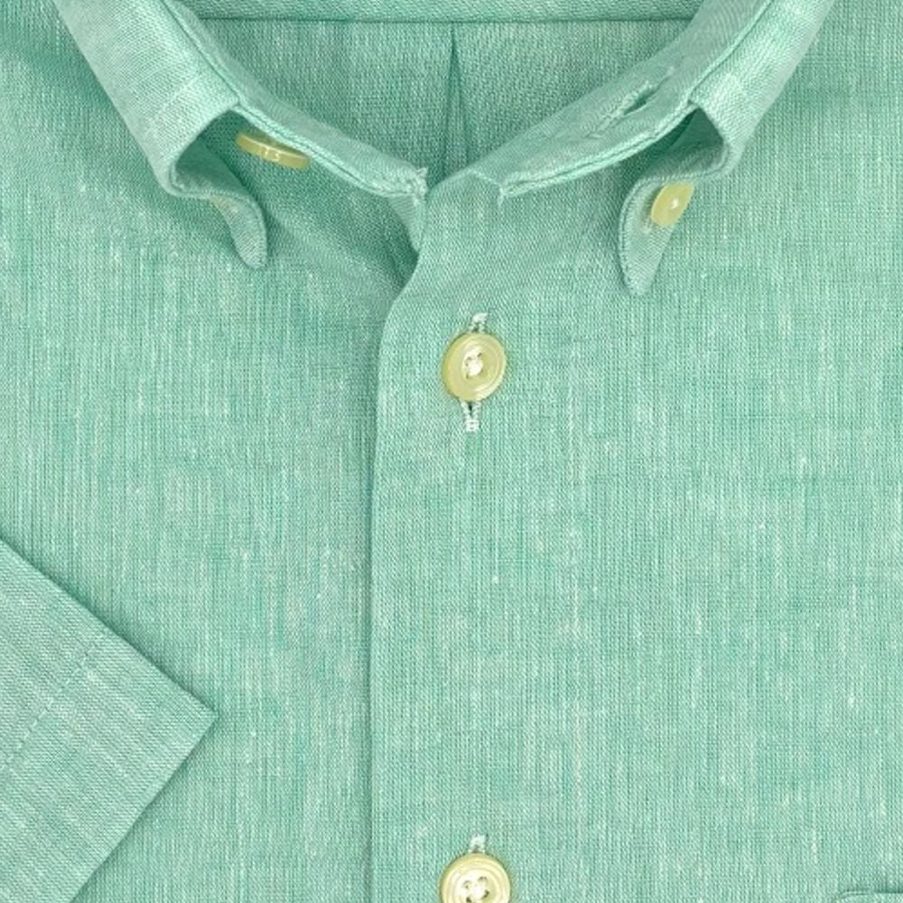 Linen and Cotton Short Sleeve Sport Shirt in Mint by Viyella