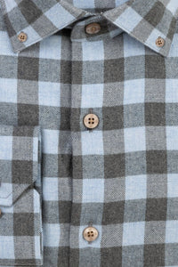 Italian Mélange Flannel Gingham Sport Shirt with Button Down Collar in Sky and Charcoal by Scott Barber