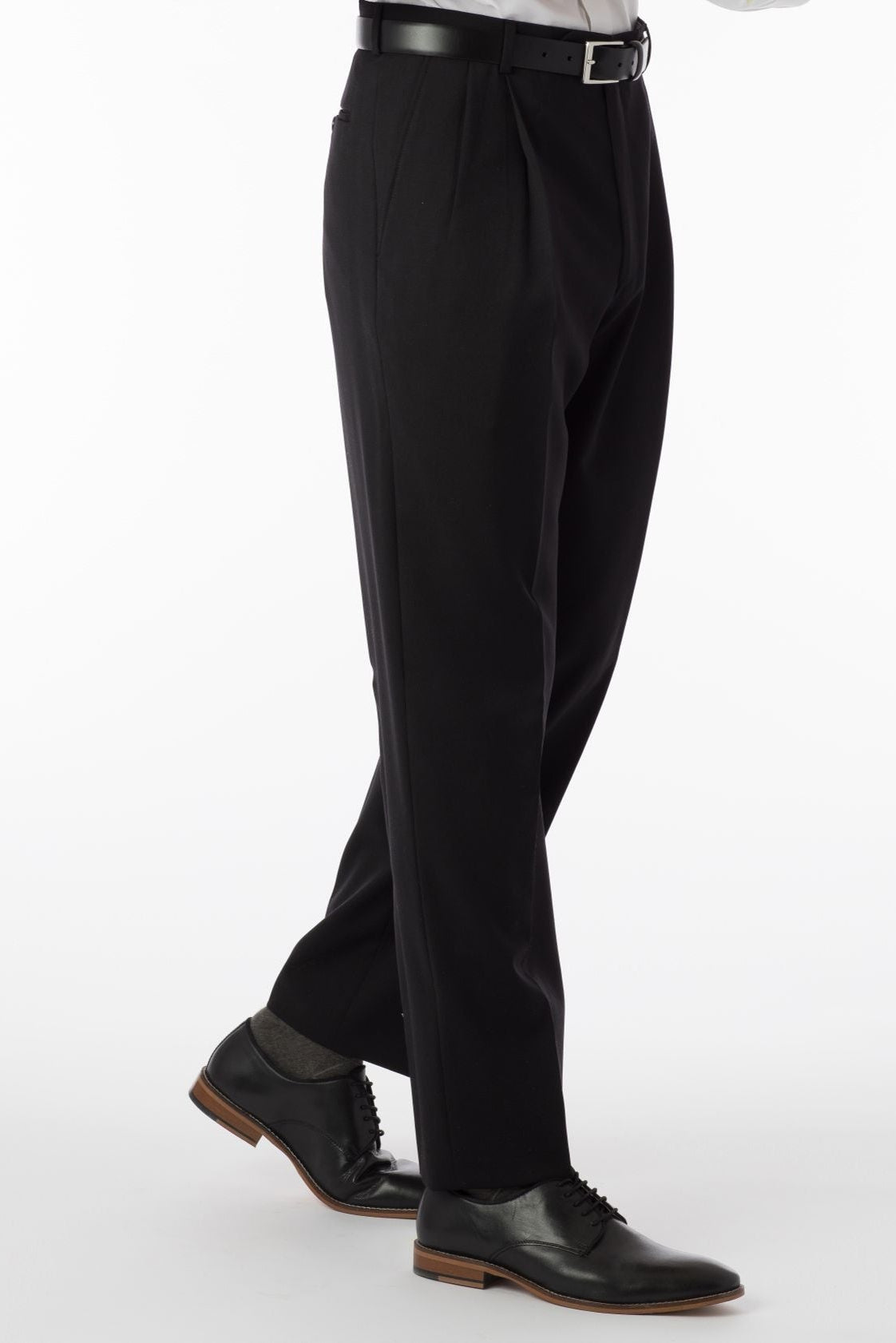 BIG FIT Super 120s Wool Gabardine Comfort-EZE Trouser in Black (Manchester Pleated Model) by Ballin