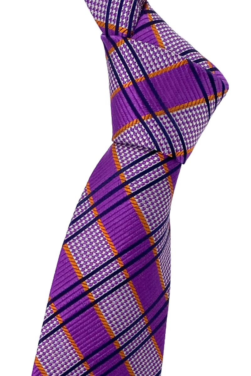Purple, Orange and Navy Houndstooth Plaid Woven Silk Tie by Robert Talbott