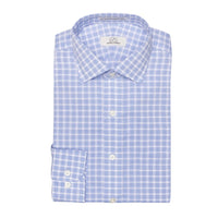 Blue Text Dobby Check Wrinkle-Free Cotton Dress Shirt with Spread Collar (Tailored & Tailored Tall Fits) by Cooper & Stewart