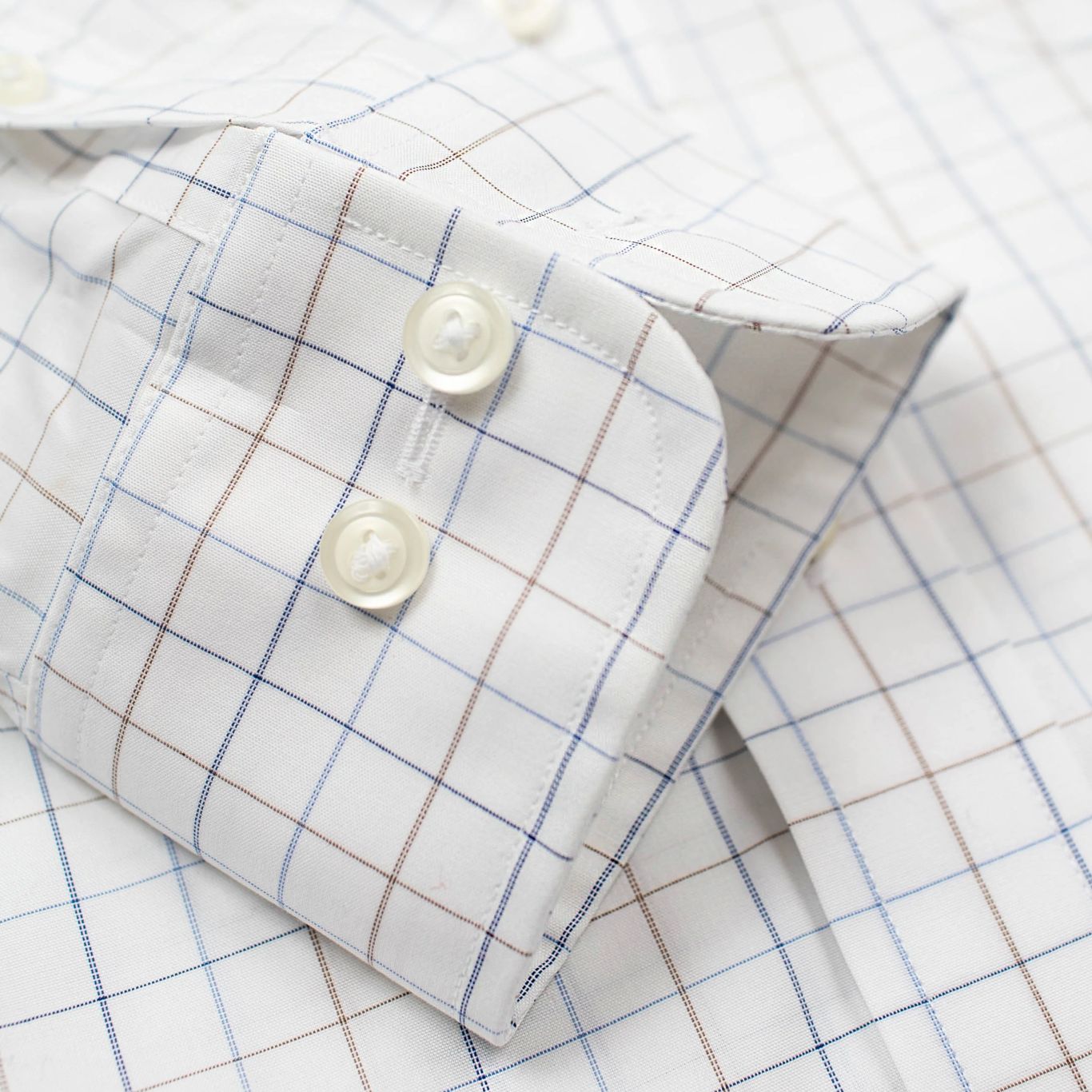 Blue and Tan Check Wrinkle-Free Stretch Cotton Dress Shirt with Button-Down Collar by Cooper & Stewart