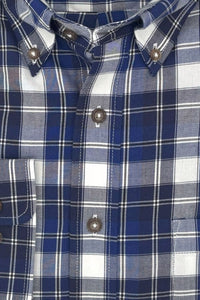 Blue, White, and Charcoal Plaid Cotton and Wool Blend Button-Down Shirt by Viyella
