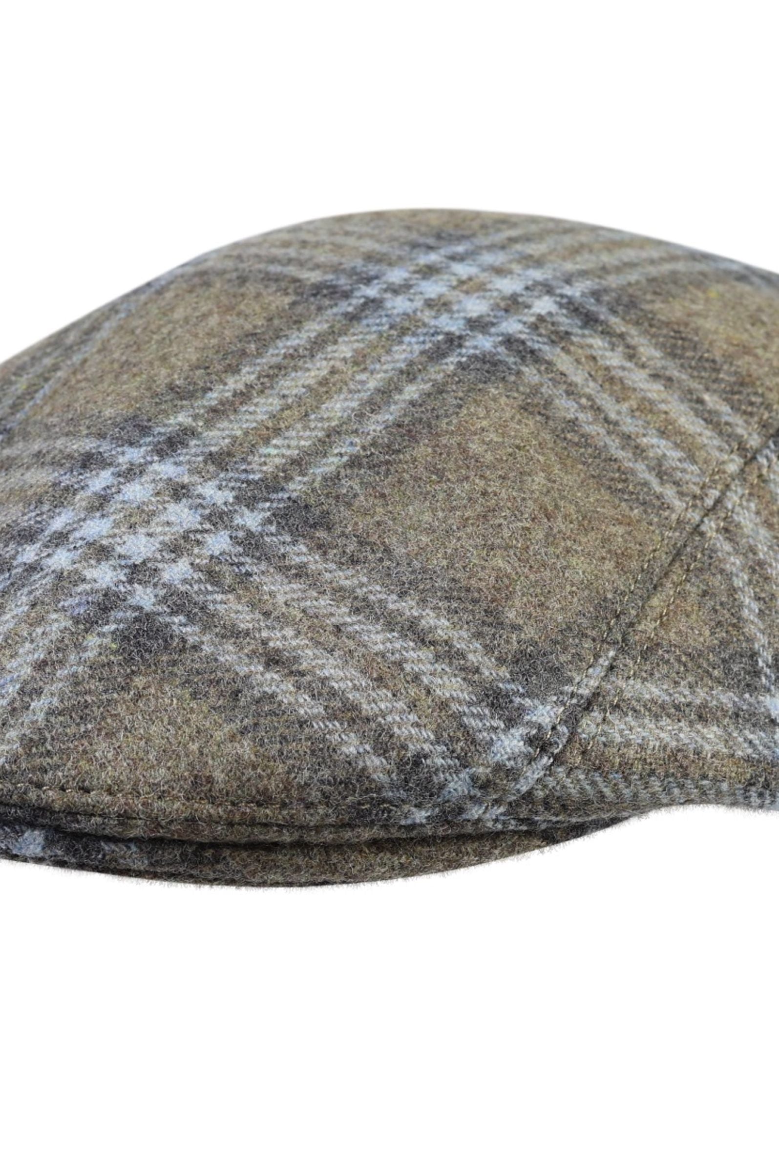 Olive and Blue Check 'Angelico' Wool Flannel 'Archive Line' Ivy Modern Cap by Wigens