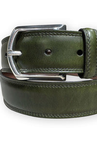 Contrast Stitched Padded Calfskin Belt in Olive Green by Torino Leather