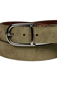 Sueded Calfskin Casual Belt with Crocodile-Embossed Calfskin Tabs in Light Olive by Torino Leather