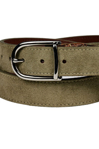 Sueded Calfskin Casual Belt with Crocodile-Embossed Calfskin Tabs in Light Olive by Torino Leather
