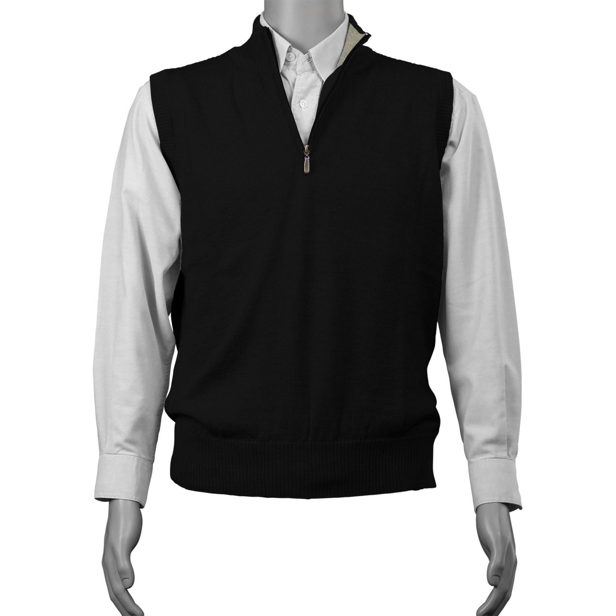 Royal Alpaca Half-Zip Mock Neck Sweater Vest in Black by Peru Unlimited