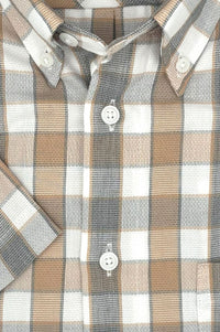 Grey and Orange-Tan Plaid Short Sleeve Sport Shirt by Viyella