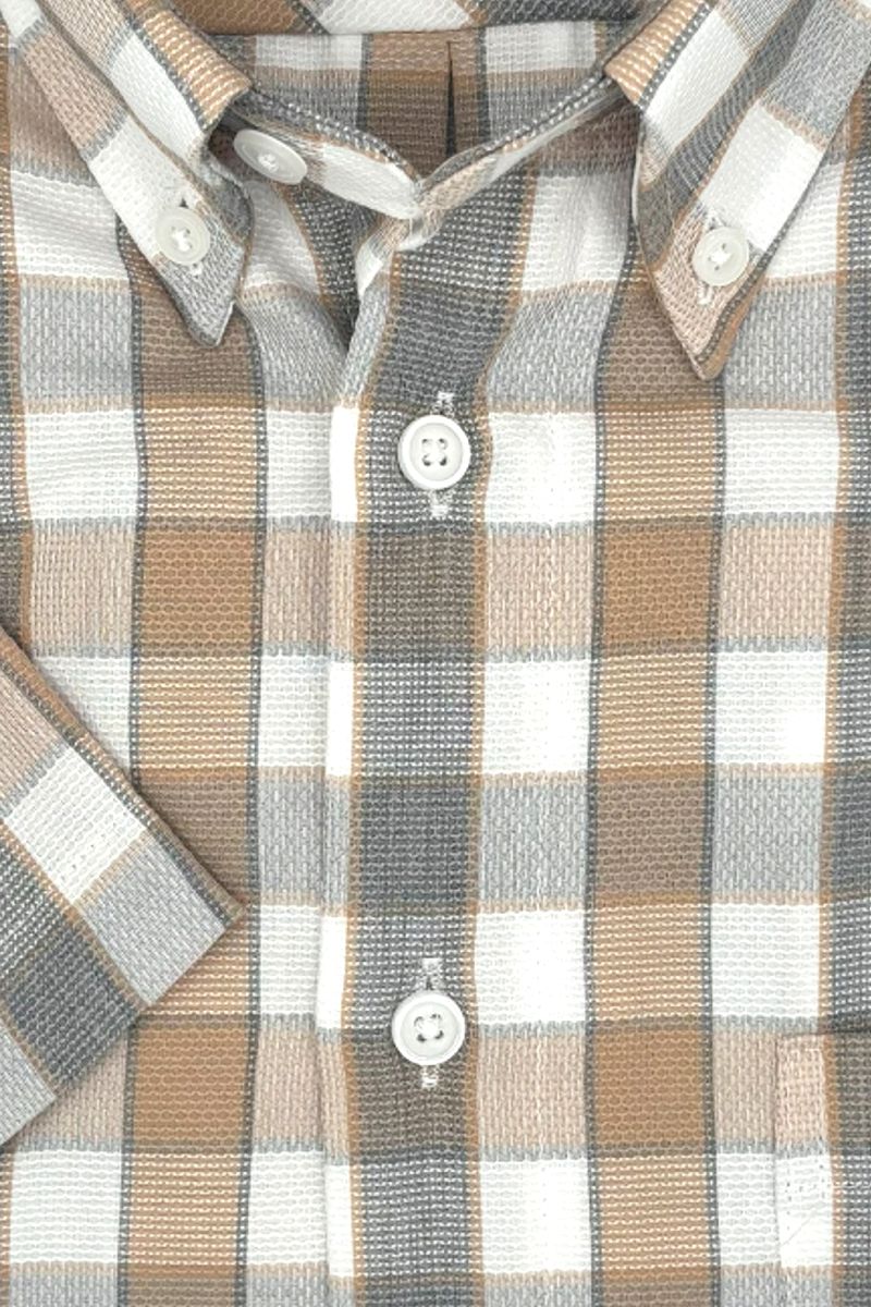 Grey and Orange-Tan Plaid Short Sleeve Sport Shirt by Viyella