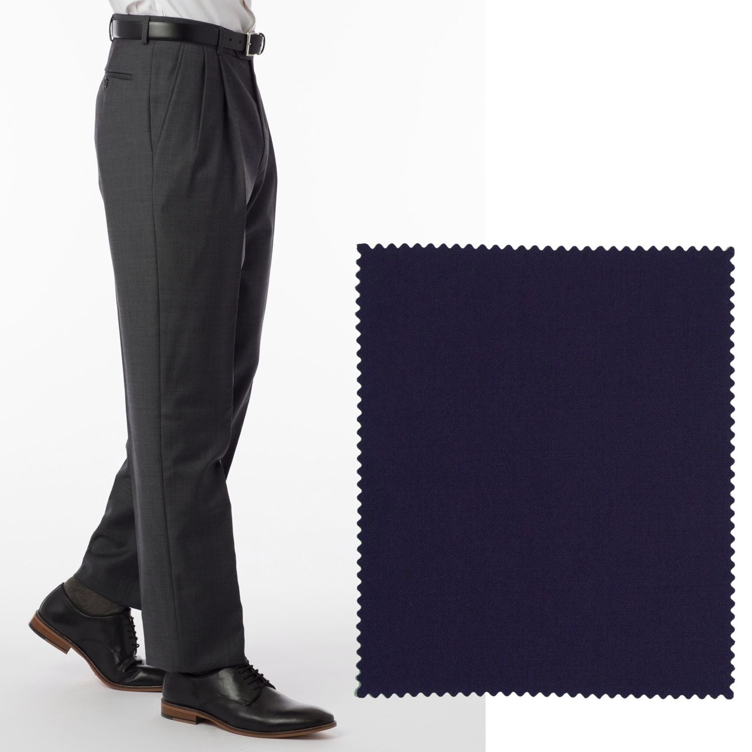BIG FIT Super 120s Wool Gabardine Comfort-EZE Trouser in Mariner (Manchester Pleated Model) by Ballin