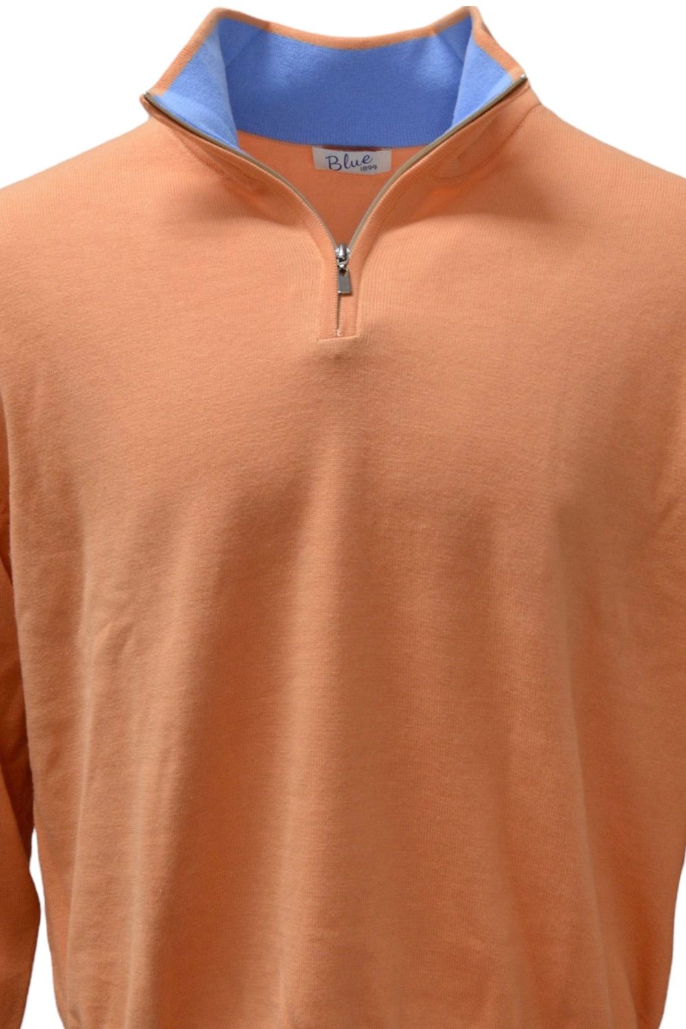 Lightweight Pima Cotton Quarter-Zip Sweater with Contrast Trim in Soft Coral by Blue 1899