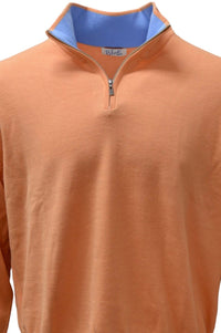 Lightweight Pima Cotton Quarter-Zip Sweater with Contrast Trim in Soft Coral by Blue 1899