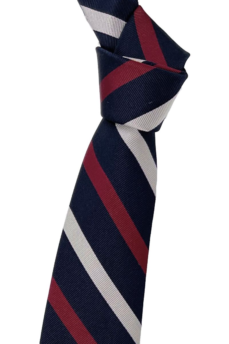 Navy, Red, and Silver-White 'Regimental' Self-Lined Woven Silk Faille Tie by Robert Talbott