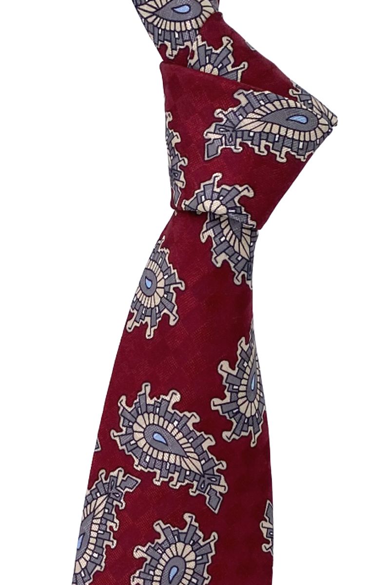 Burgundy, Grey, and Tan Paisley 'Best of Class' Woven Silk Tie by Robert Talbott