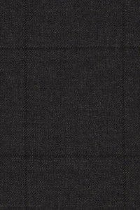 Super 110s Tonal Windowpane Flat Front Wool Trouser in Charcoal (Soho Modern Fit) by Ballin