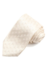 Cream Tonal Geometric Woven Silk Jacquard Tie by Dion Neckwear