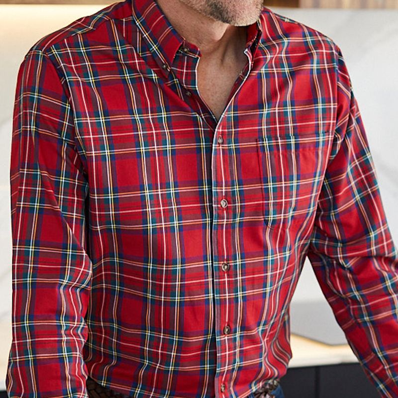 Royal Stewart Tartan Cotton and Wool Blend Button-Down Shirt by Viyella