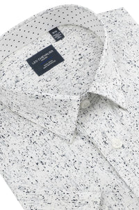 Grey and White Abstract Print Short Sleeve No-Iron Cotton Sport Shirt with Hidden Button Down Collar by Leo Chevalier