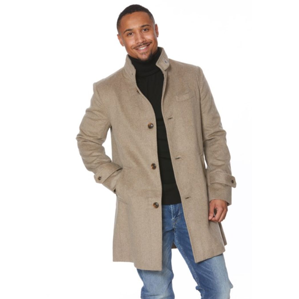 Wool Blend Double Button Front Coat in Stone by Viyella