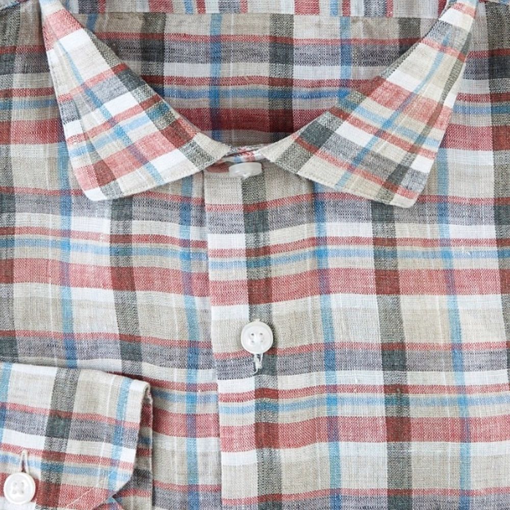 Italian Washed Linen Bold Plaid Sport Shirt in Spice by Scott Barber