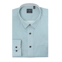 Mint and Blue Circle Print No-Iron Cotton Sport Shirt with Hidden Button Down Collar by Leo Chevalier