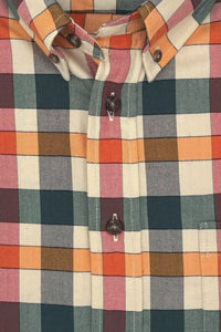 Hunter, Orange, and Red Herringbone Multi Plaid Cotton and Cashmere Blend '1894 Authentics' Button-Down Shirt by Viyella