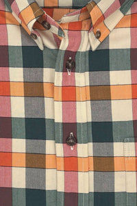 Hunter, Orange, and Red Herringbone Multi Plaid Cotton and Cashmere Blend '1894 Authentics' Button-Down Shirt by Viyella