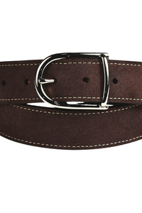 Sueded Calfskin Casual Belt with Crocodile-Embossed Calfskin Tabs in Dark Brown by Torino Leather