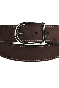 Sueded Calfskin Casual Belt with Crocodile-Embossed Calfskin Tabs in Dark Brown by Torino Leather
