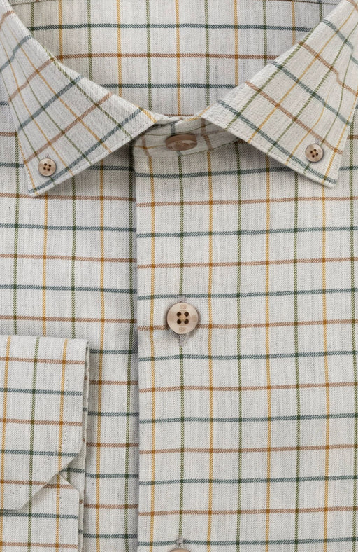 Windowpane Mélange Twill Long Sleeve Sport Shirt with Button Down Collar in Grey Heather by Scott Barber