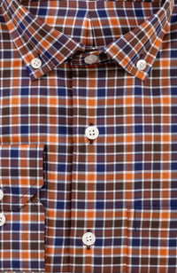 Prep Twill Check Long Sleeve Sport Shirt with Button Down Collar in Auburn and Navy Multi by Scott Barber