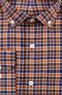 Prep Twill Check Long Sleeve Sport Shirt with Button Down Collar in Auburn and Navy Multi by Scott Barber