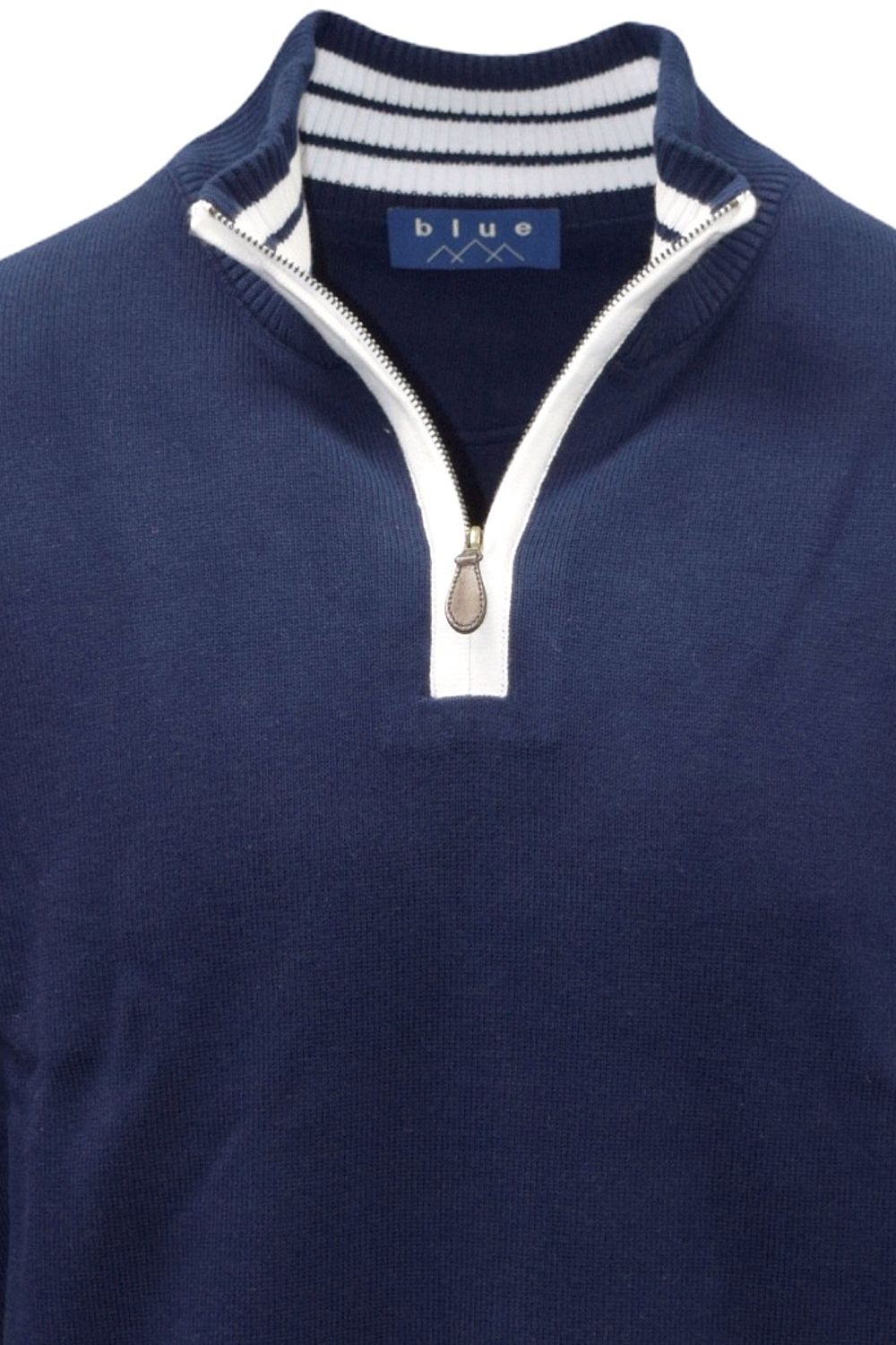 Team Colors Pima Cotton Quarter-Zip Sweater with Contrast Trim in American Navy/White by Blue 1899