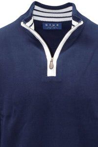 Team Colors Pima Cotton Quarter-Zip Sweater with Contrast Trim in American Navy/White by Blue 1899