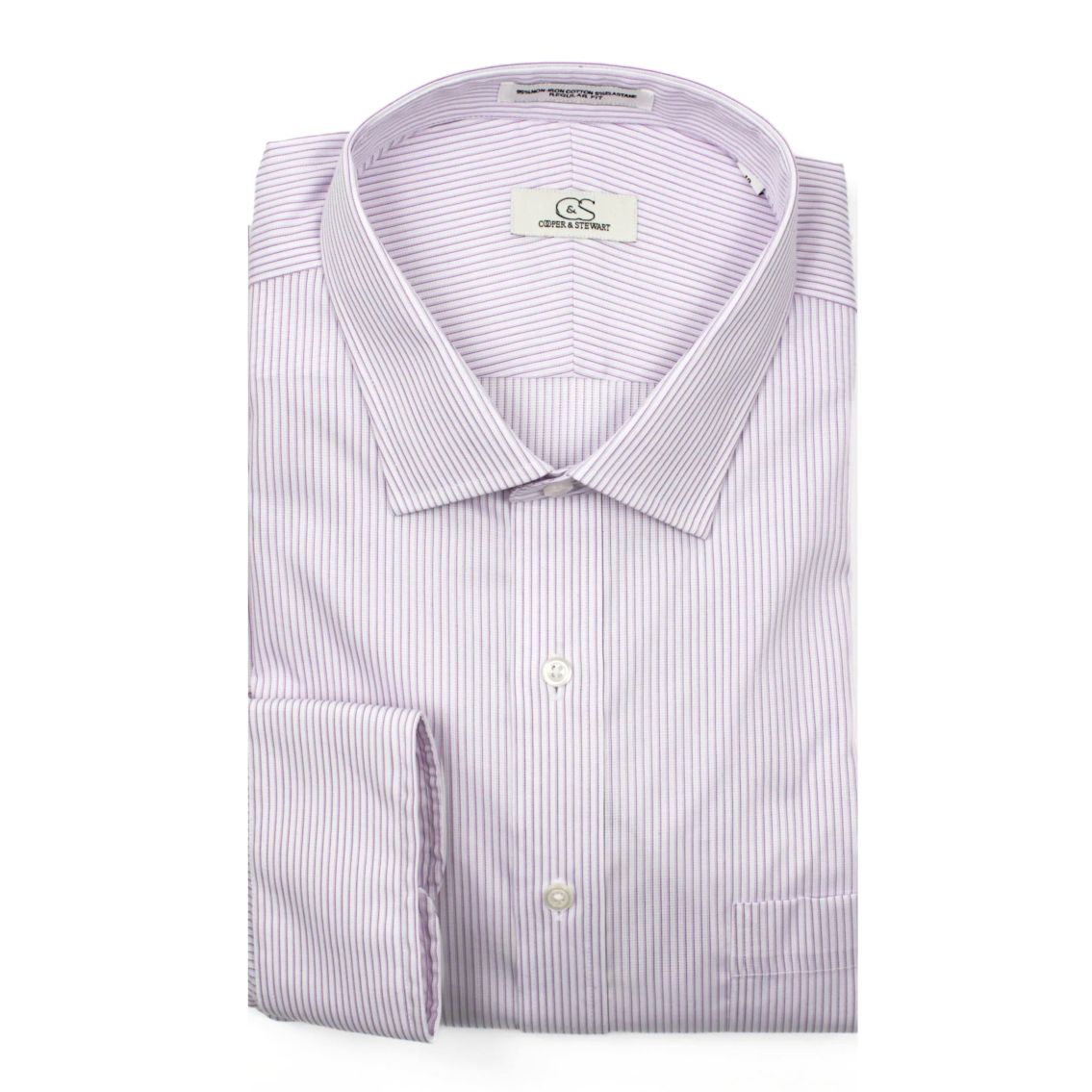 Lavender Textured Stripe Stretch Cotton Wrinkle-Free Dress Shirt with Spread Collar by Cooper & Stewart