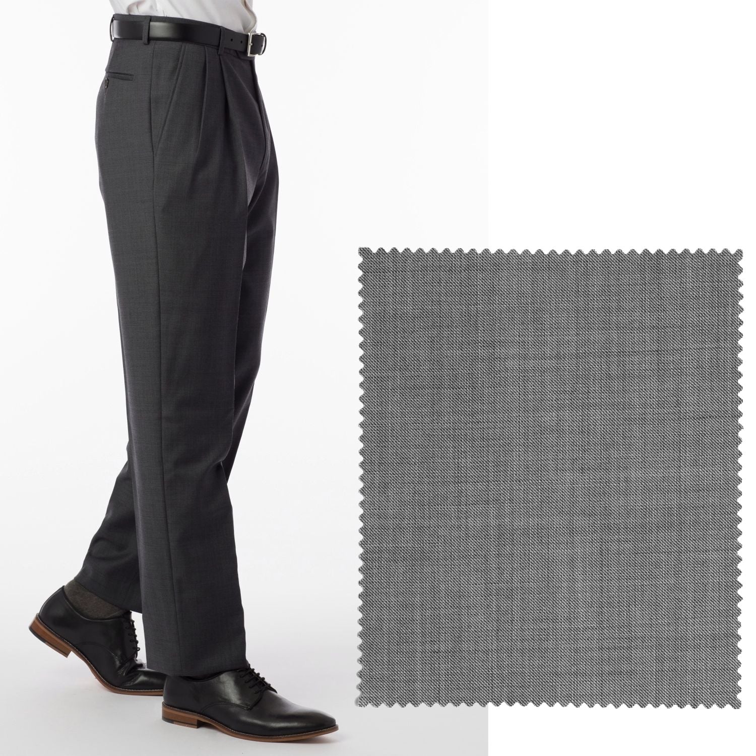 BIG FIT Sharkskin Super 120s Worsted Wool Comfort-EZE Trouser in Black and White (Manchester Pleated Model) by Ballin