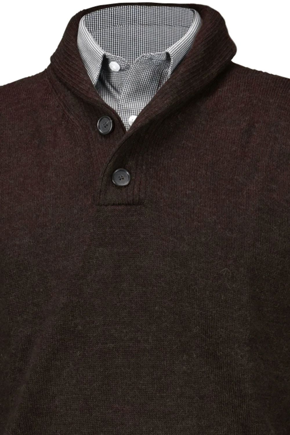 Royal Alpaca 2-Button Shawl Collar Sweater in Chocolate Heather by Peru Unlimited