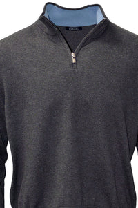 Lightweight Pima Cotton Quarter-Zip Sweater with Contrast Trim in Anthracite by Blue 1899