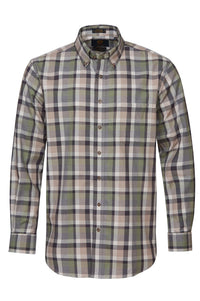 Sage, Taupe, and Grey Plaid Cotton and Wool Blend Button-Down Shirt by Viyella
