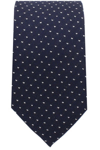 Triple-Stitch Micro Dot Necktie in Navy and White by Dibi Menswear