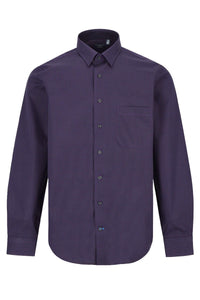 Tonal Plum Neat Geometric Cotton Sport Shirt with Hidden Button Down Collar by Leo Chevalier
