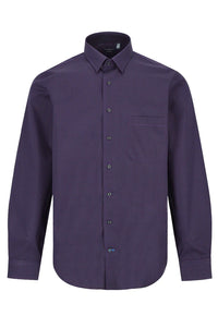 Tonal Plum Neat Geometric Cotton Sport Shirt with Hidden Button Down Collar by Leo Chevalier